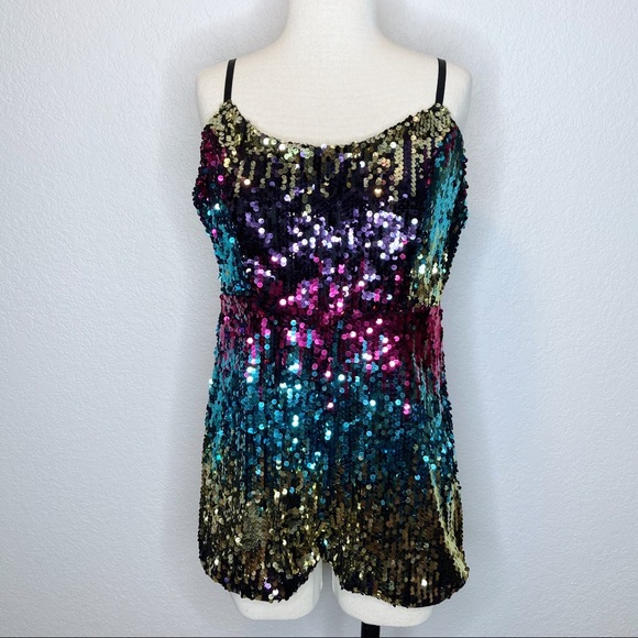None Pants - Sequined shorty romper - tank style sz XL sequin